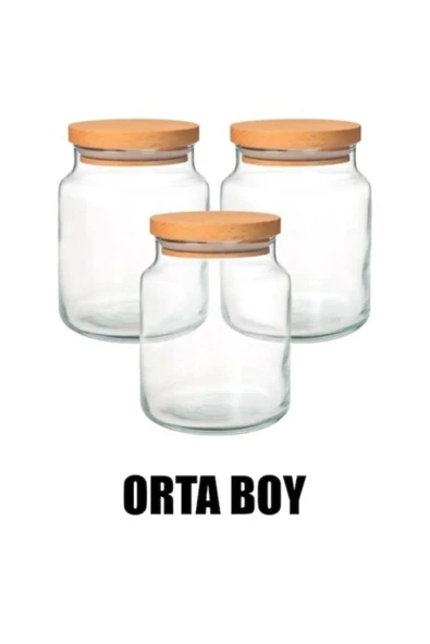 6 Adet Orta Boy Bambu Kapaklı Cam Kavanoz Vakumlu Bakliyat Saklama Kabı 500CC I Etiket Hediyeli - 2