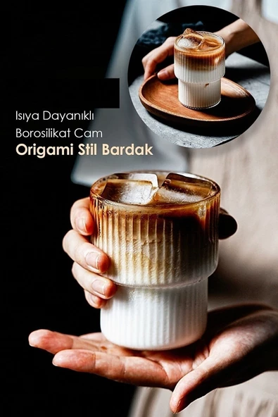 6 Adet Isıya Dayanıklı Origami Stil Bardak | Kahve Ve Sunum Bardağı 300ml - 2