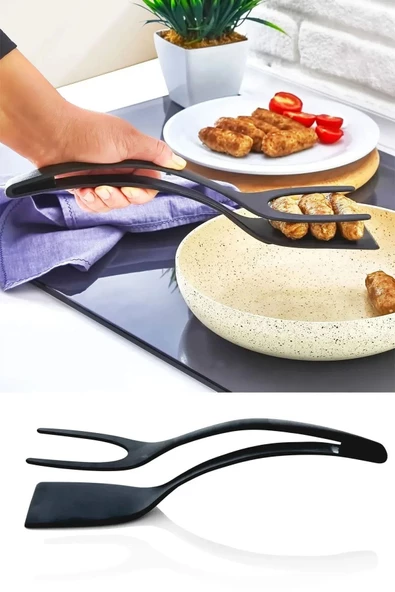 Pratik Siyah Yanmaz Yapışmaz 220 Derece Dayanıklı Teflon Maşalı Spatula