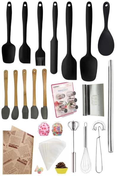 Silikon Servis Seti Mini Spatula Pilav Kaşığı Servis ve Hazırlık Sunum Seti Oklava,Spatula,Çırpıcı ürün görseli 1