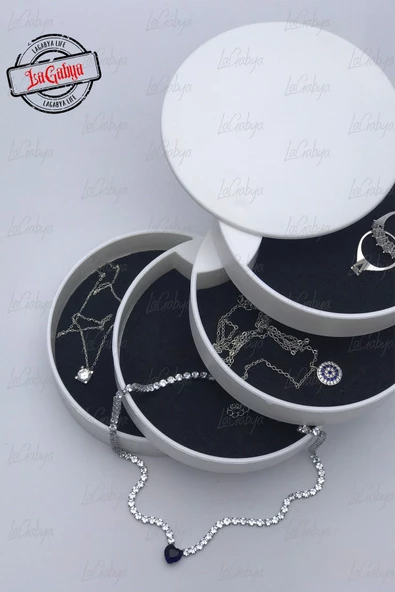 4 Katlı Silindir Döner Takı Aksesuar Makyaj Yüzük Küpe Toka Kutusu Organizeri (10x10cm) - 3