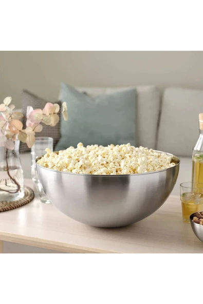 Paslanmaz Çelik Karıştırma Kabı IPopcorn ve Salata Kasesi IÇelik Servis ve Karıştırma Kabı 25CM-13LT - 4