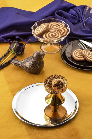 2 Adet Paslanmaz Çelik Yuvarlak Servis Sunum Tepsisi I Çay Kahve Servis Sunum Tepsisi 21,5CM - 3