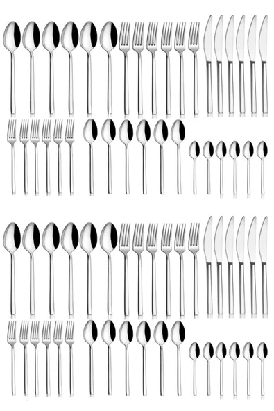 72 Parça 12 Kişilik Lüx Sade Çubuk Model Çatal Kaşık Bıçak Takımı Seti Paslanmaz Çelik 18/10