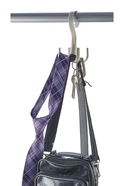 2 Adet Dolap İçi 360 Derece Döner Askı Kravat,Fular, Eşarp,Kemer,Anahtar,Çanta Askısı - 4