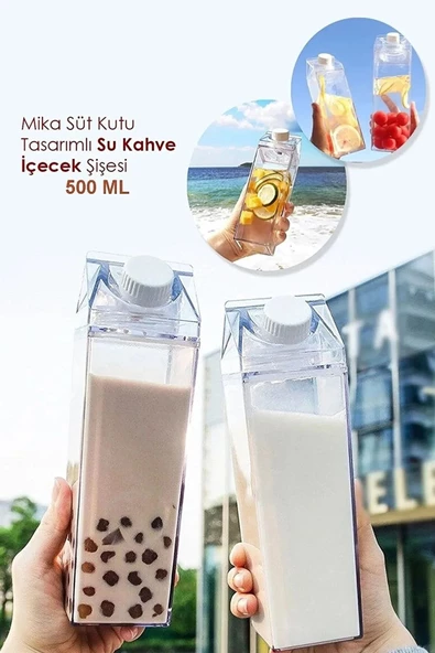 Süt Kutusu Tasarım Mika Su Kahve Içecek Kokteyl Sunum Bardağı Pipet Hediyeli (500MLX2)