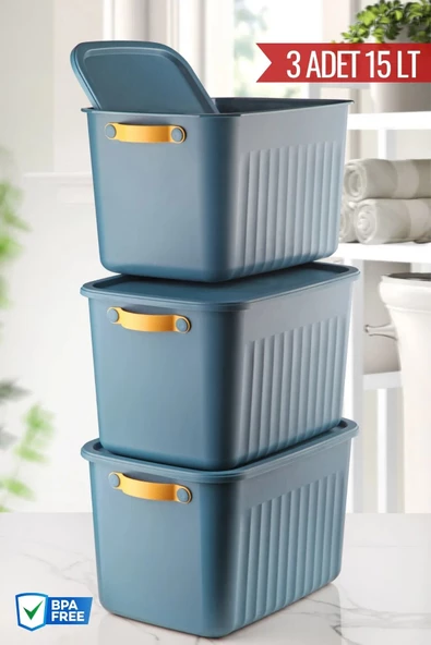 3 Adet Çok Amaçlı Deri Kulplu Kapaklı Saklama Kutusu Çok Amaçlı Düzenleyici Dekoratif Kutu 15LT