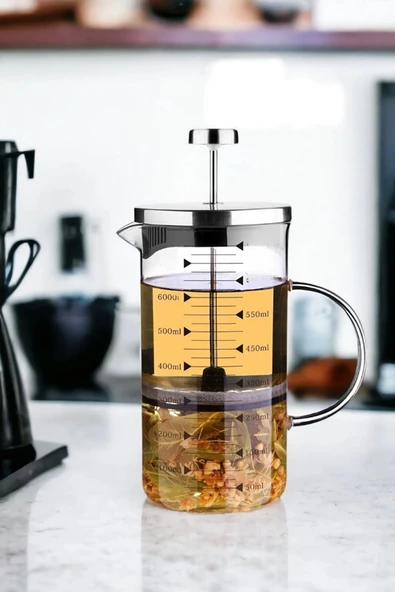 French Press Demlik Ölçü Kabı 3in1 Ürün Borosilikat Cam Frenchpress 300ml Ve Süt Kahve Köpürtücü - 4