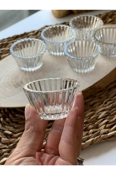 6 Adet Cam Mini Sosluk Reçellik Lokumluk Kahve Yanı Ikram Tabağı
