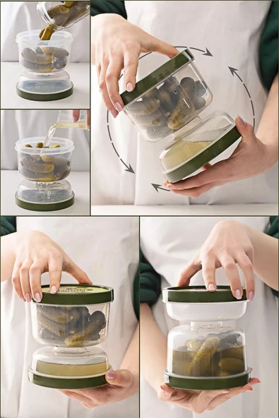 2 Adet Kum Saati Süzgeçli Sızdırmaz Zeytin Turşu Peynir Saklama Kabı Çevir Sakla Zeytinlik Şeffaf 1L