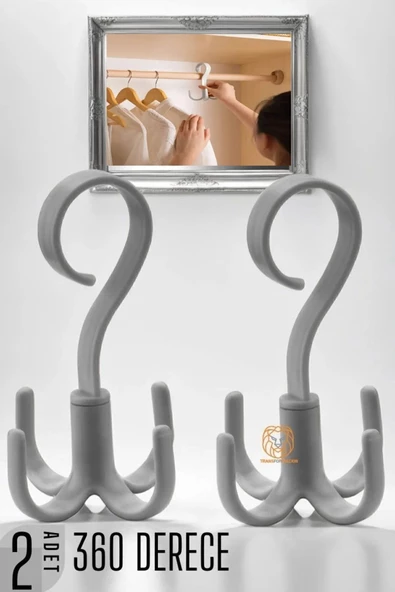 2 Adet Dolap İçi 360 Derece Döner Askı Kravat,Fular, Eşarp,Kemer,Anahtar,Çanta Askısı