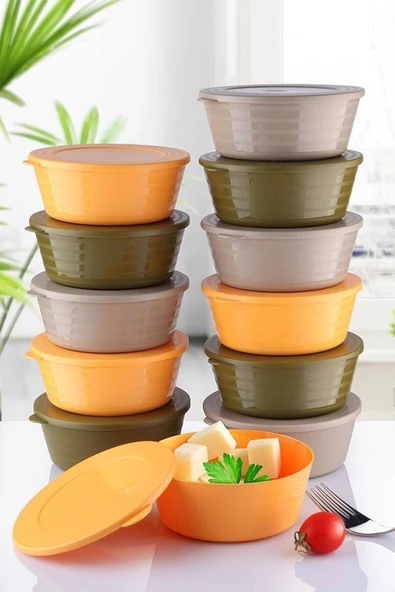 6'lı Saklama Kabı Seti Yuvarlak Kapaklı Renkli Kase Sızdırmaz Kap Tazelik Koruyan Koku Sızdırmaz Kap - 3