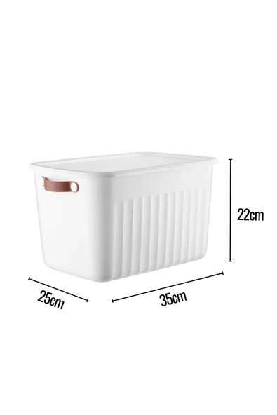 3 Adet Çok Amaçlı Deri Kulplu Kapaklı Saklama Kutusu Çok Amaçlı Düzenleyici Dekoratif Kutu 15LT - 5