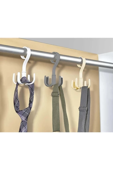 2 Adet Dolap İçi 360 Derece Döner Askı Kravat,Fular, Eşarp,Kemer,Anahtar,Çanta Askısı - 3