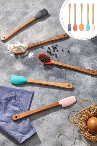 Silikon Servis Seti Mini Spatula Pilav Kaşığı Servis ve Hazırlık Sunum Seti Oklava,Spatula,Çırpıcı - 6