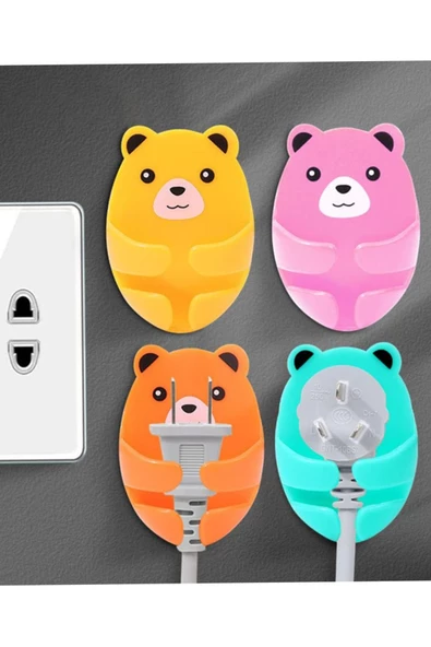 12 Adet Yapışkanlı Ayı Model Emoji Şekilli Kablo Fiş Tutucu Askısı Kablo Düzenleyici Sabitleyici - Resim 6