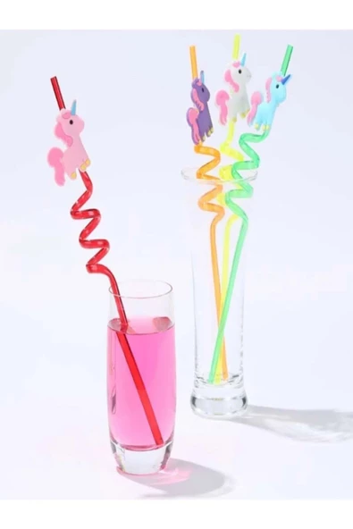 4 Adet Sevimli Emojili Plastik Pipet Kıvrımlı Renkli Emojili Kokteyl Pipet - 3