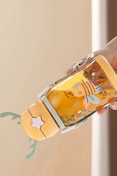 Geyik Figürlü Kolay Kapak Su Matarası 600ML I Damlatmaz Matara Sporcu Öğrenci Suluğu - 3