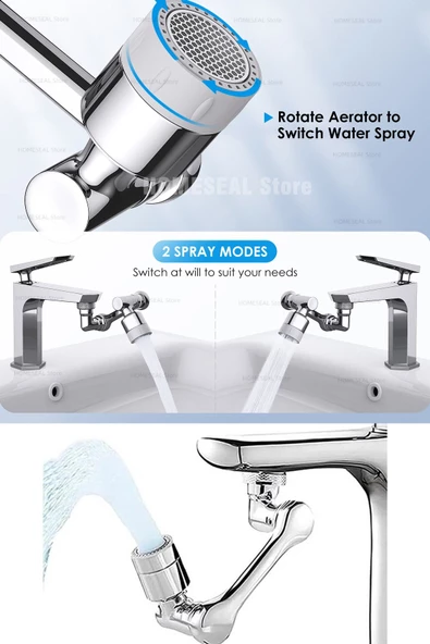 Krom Oynar Başlıklı Su Tasarruflu Musluk Ucu 1080 Derece Döner Başlıklı - Resim 2