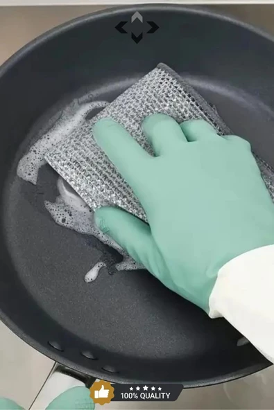 5 Adet Çizmez Çift Taraflı Inox Tel Bez Çok Amaçlı Çizmez Tel Bulaşık Bezi Islak-Kuru Kullanım - 2