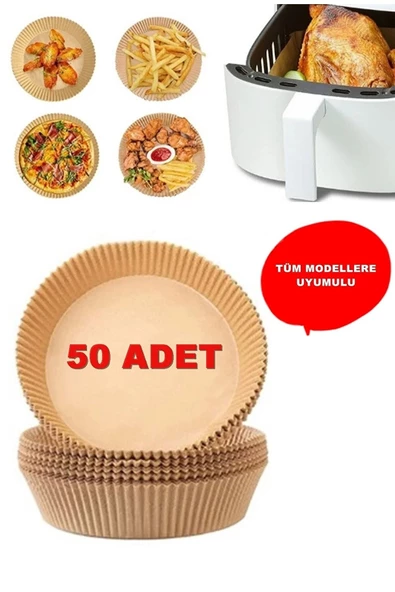 50 Adet Yuvarlak Model Airfryer Pişirme Kağıdı Hijyenik Yağlı Kağıt Havalı Fritöz Pişirme Kağıdı