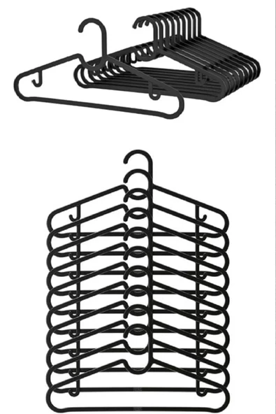 10 Adet Siyah Slim Elbise Askısı Pantolon Gömlek Şal Elbise Askısı