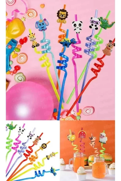 12 Adet Sevimli Emojili Plastik Pipet Kıvrımlı Renkli Emojili Kokteyl Pipet +1 Temizleme Fırçası ürün görseli 1