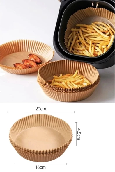 100 Adet Yuvarlak Model Airfryer Pişirme Kağıdı Hijyenik Yağlı Kağıt Havalı Fritöz Pişirme Kağıdı - 2
