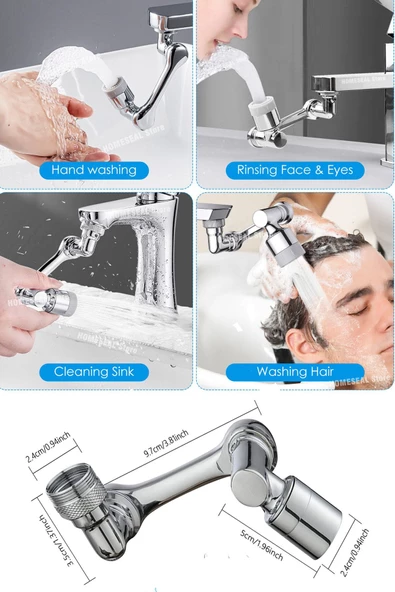 Krom Oynar Başlıklı Su Tasarruflu Musluk Ucu 1080 Derece Döner Başlıklı - Resim 3