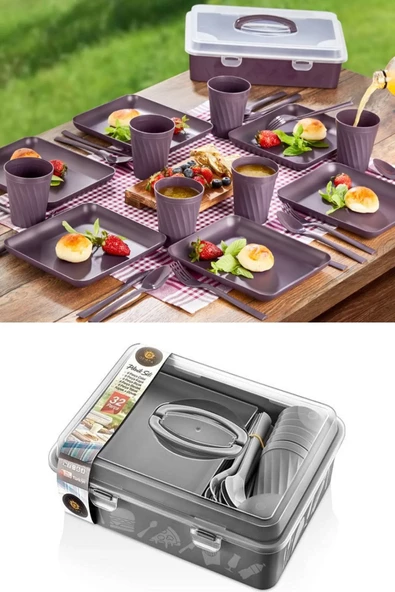 Pratik 32 Parça Lüx Çantalı Piknik Seti (6 KİŞİLİK) Beyaz Yıkanabilir ürün görseli