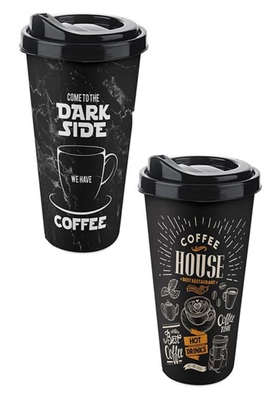 2 Adet Plastik Kapaklı Kahve Bardağı 500ml - 3