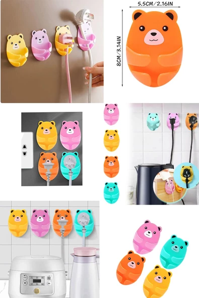 8 Adet Yapışkanlı Ayı Model Emoji Şekilli Kablo Fiş Tutucu Askısı Kablo Düzenleyici Sabitleyici - Resim 6