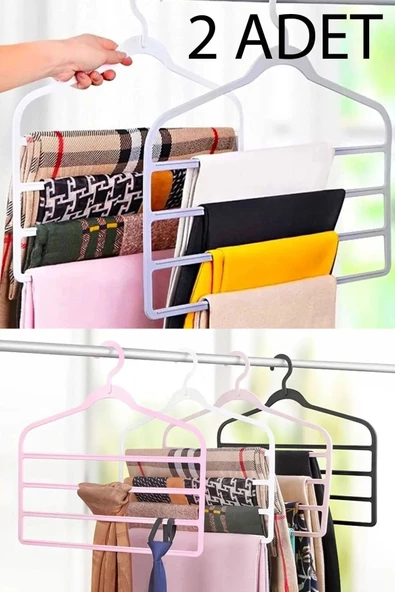 2 Adet Dolap Içi Çok Katlı Plastik Askı Pantolon Şal Gömlek Elbise Kravat Askısı Askılık