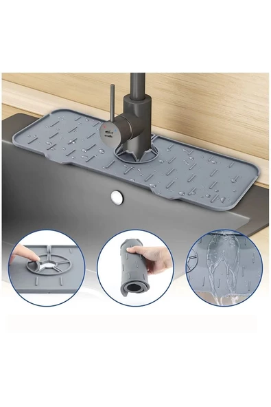 Silikon Su Tutucu Musluk Matı Evye Matı Kaymaz Taban Su Tutucu Tezgah Üstü Mat 37CM - 3