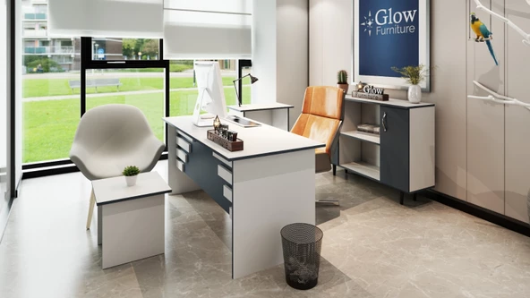 Glow Furniture Perla Ofis Masa Takımı Beyaz Antrasit - 3