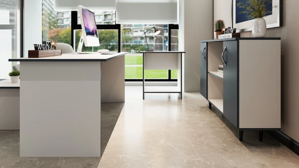 Glow Furniture Perla Ofis Masa Takımı Beyaz Antrasit - 4