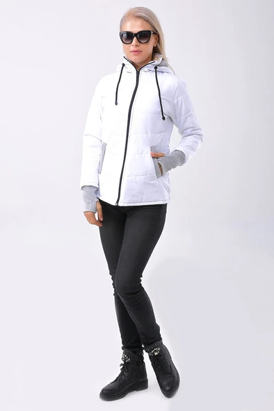 Günlük Su Geçirmez Kapüşonlu Kışlık Şişme Kadın Mont - Resim 4