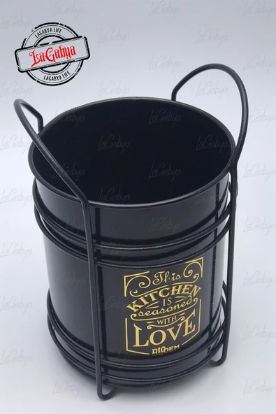 Tezgah Üstü Dekoratif Metal Standlı Kaşıklık Siyah Renk - Resim 2