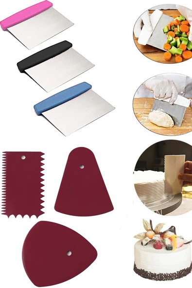 Çelik Spatula Hamur Kesici 3'lü Hamur Ve Pasta Şekillendirici Kesici