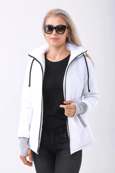 Günlük Su Geçirmez Kapüşonlu Kışlık Şişme Kadın Mont - Resim 2