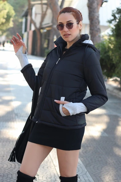 Günlük Su Geçirmez Kısa Kışlık Şişme Kadın Mont - Resim 4