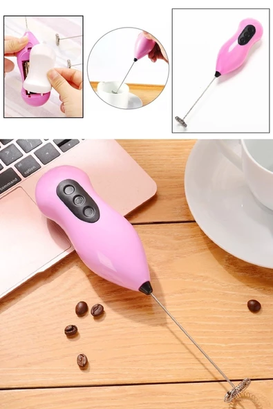 Mini Mixer Kahve Süt Köpürtücü Karıştırıcı Cappucino Mikser Pembe