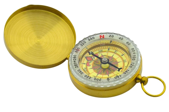 Yuvarlak Sarı Metal Kasa Su Geçirmez Fosforlu Dayanıklı Pusula (5cmx1.6cm) Defolu - 2