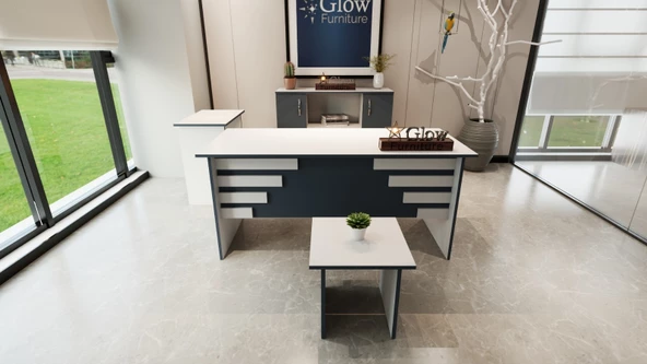 Glow Furniture Perla Ofis Masa Takımı Beyaz Antrasit