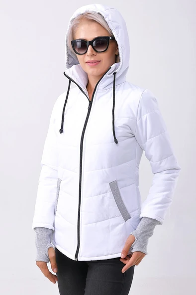 Kısa Günlük Kışlık Kapüşonlu Şişme Kadın Mont - Resim 2