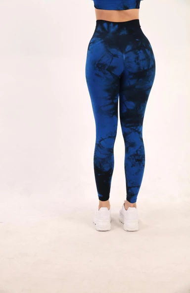 Kadın Yüksek Bel Batik Desenli Toparlayıcı Fitness Tayt 16160 0031-25 - 3