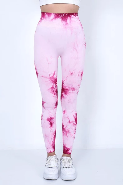 Kadın Yüksek Bel Batik Desenli Toparlayıcı Fitness Tayt 16160 0031-25 - 8