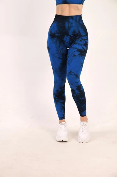 Kadın Yüksek Bel Batik Desenli Toparlayıcı Fitness Tayt 16160 0031-25 - 2