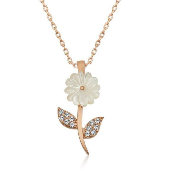 Özel Tasarım Sedef Çiçek Gümüş Kolye Rose - Resim 3