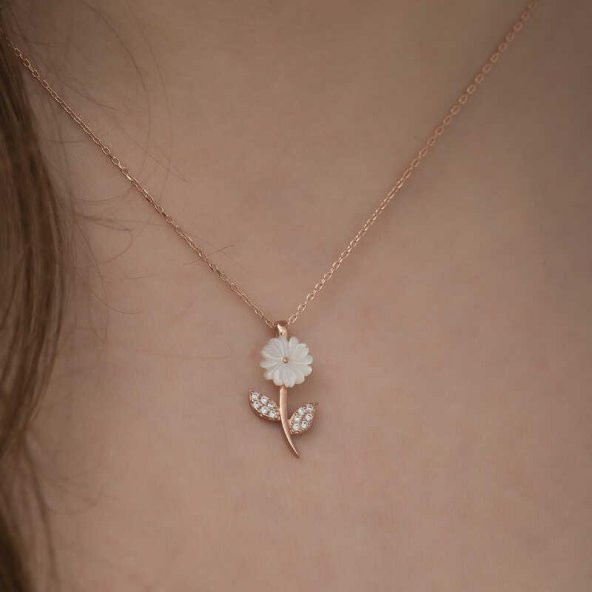 Özel Tasarım Sedef Çiçek Gümüş Kolye Rose - Resim 4